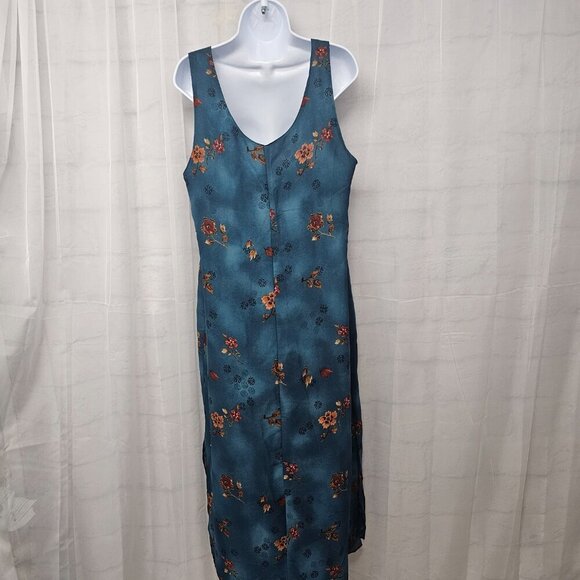 Blue Rust Floral Sleeveless Maxi Dress Reversible Boho M+ - Picture 9 of 10